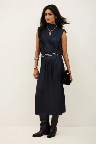 Ba&sh Funnel Neck Collar Dress Celea For Women In Blue