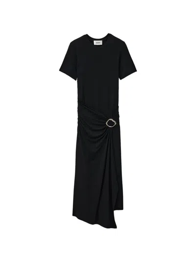 Ba&sh Galtea Buckled Draped Midi Dress In Black