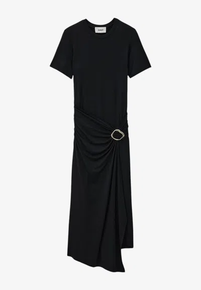 Ba&sh Galtea Draped Midi Dress In Black