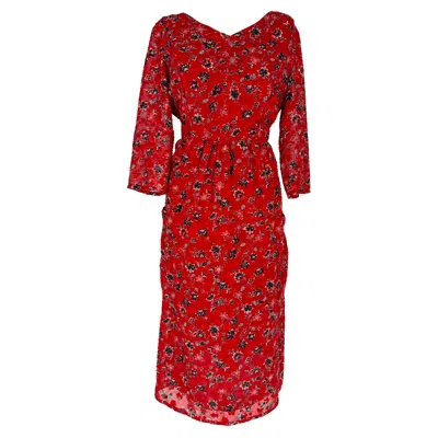 Pre-owned Ba&sh Ba & Sh Galvin Floral-print Midi Dress In Red Polyester