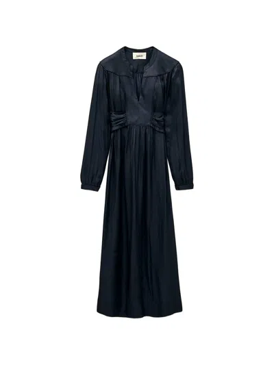 Ba&sh Gathered V-neck Maxi Dress In Blue