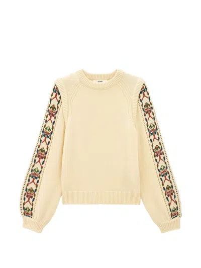 Ba&sh Geometric-pattern Puff-sleeve Knit In Neutral