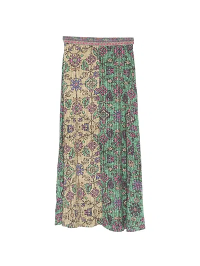 Ba&sh Geometric-print Pleated Midi Skirt In Multi