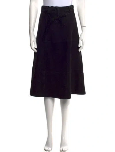 Pre-owned Ba&sh Goat Leather Midi Length Skirt In Black