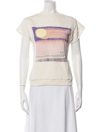 Pre-owned Ba&sh Graphic Print Bateau Neckline T-shirt In Neutral