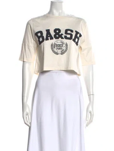 Pre-owned Ba&sh Graphic Print Crew Neck Crop Top In White