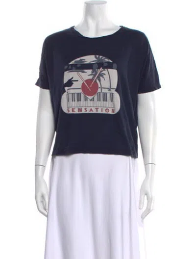 Pre-owned Ba&sh Graphic Print Crew Neck T-shirt In Blue