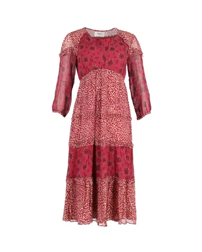Ba&sh Ba & Sh Gypsie Mixed Print Midi Dress In Burgundy Viscose In Pink