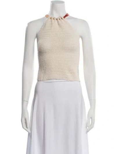 Pre-owned Ba&sh Halterneck Sleeveless Crop Top In White