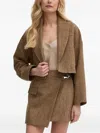 Ba&sh Herringbone-pattern Cropped Jacket In Brown