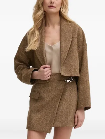 Ba&sh Herringbone-pattern Cropped Jacket In Brown