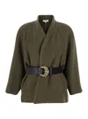 Ba&sh 'hini' Green Jacket With Shawl Collar And Front Belt Closure In Wool Woman In Green