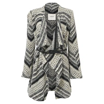 Ba&sh Ba & Sh Ilda Open Knit Belted Cardigan In Black And White Polyester In Gray
