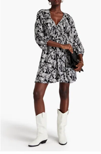 Ba&sh Iwa Printed Satin-jacquard Mini Dress In Black In Gray