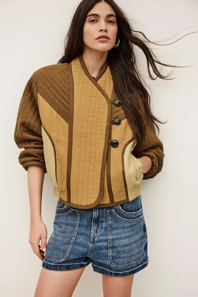 Ba&sh Cisca Quilted Panelled Cotton Jacket In Brown