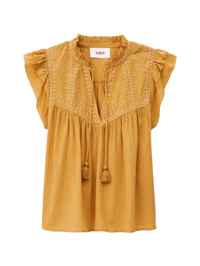 Ba&sh Janny Embroidered Ruffled Blouse In Yellow