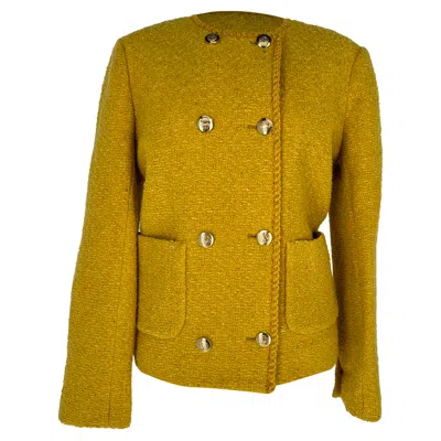 Pre-owned Ba&sh Ba & Sh Joe Double-breasted Tweed Blazer In Yellow Wool
