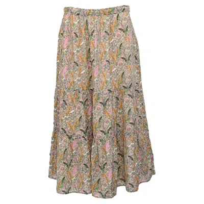 Ba&sh Ba & Sh Julia Floral-print Ruffled Midi Skirt In Green Cotton