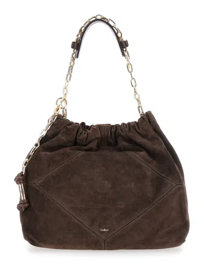 Ba&sh Ba & Sh June Shoulder Handbag With Chain Strap And Diamond Cutouts In Suede - 31x16x12 Cm In Brown
