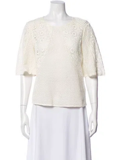 Pre-owned Ba&sh Lace Pattern Crew Neck Blouse In Neutral