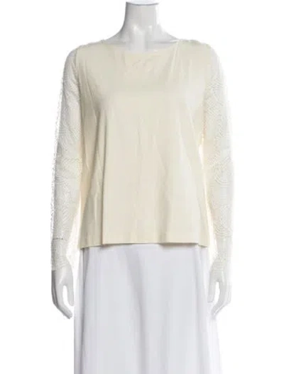 Pre-owned Ba&sh Lace Pattern Crew Neck Blouse In Neutrals