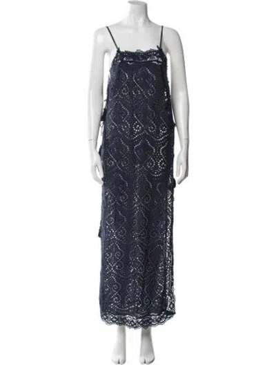 Pre-owned Ba&sh Lace Pattern Long Dress In Blue