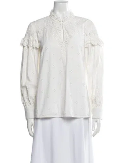 Pre-owned Ba&sh Lace Pattern Long Sleeve Blouse In White