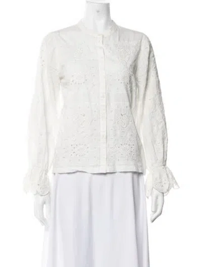 Pre-owned Ba&sh Lace Pattern Long Sleeve Blouse In White