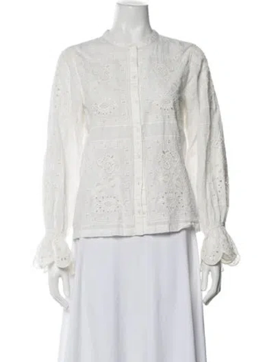 Pre-owned Ba&sh Lace Pattern Long Sleeve Blouse In White