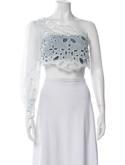 Pre-owned Ba&sh Lace Pattern One-shoulder Crop Top In White