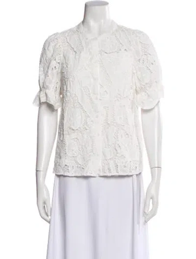 Pre-owned Ba&sh Lace Pattern Short Sleeve Blouse In Neutral