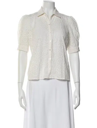 Pre-owned Ba&sh Lace Pattern Short Sleeve Blouse In White