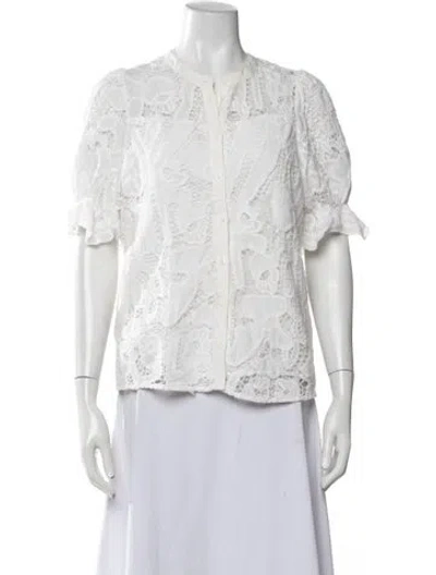 Pre-owned Ba&sh Lace Pattern Short Sleeve Blouse In White