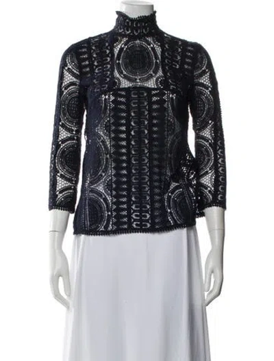Pre-owned Ba&sh Lace Pattern Three-quarter Sleeve Blouse In Blue