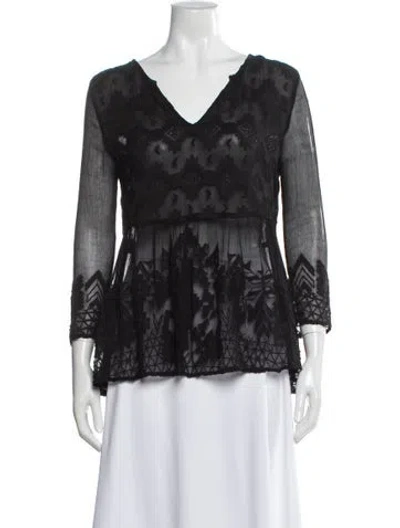 Pre-owned Ba&sh Lace Pattern V-neck Blouse In Gray