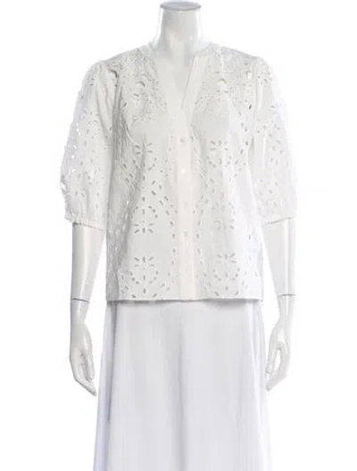 Pre-owned Ba&sh Lace Pattern V-neck Blouse In White