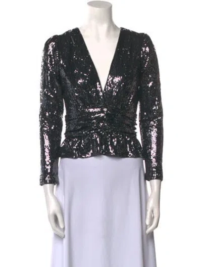 Pre-owned Ba&sh Lace Pattern V-neck Crop Top In Black