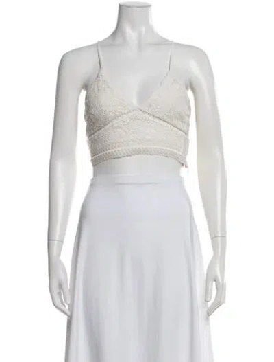 Pre-owned Ba&sh Lace Pattern V-neck Crop Top In White