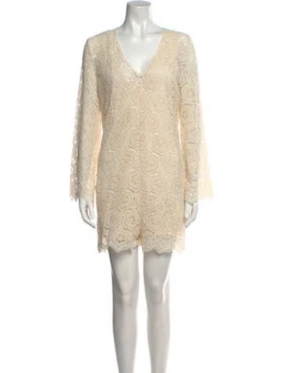 Pre-owned Ba&sh Lace Pattern V-neck Romper In Neutral