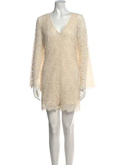 Pre-owned Ba&sh Lace Pattern V-neck Romper In Neutral