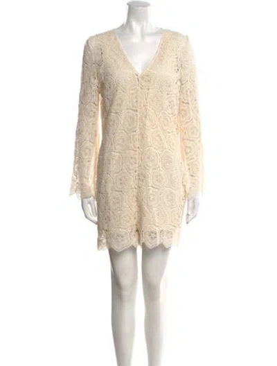 Pre-owned Ba&sh Lace Pattern V-neck Romper In Neutral