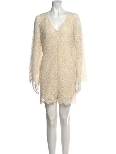 Pre-owned Ba&sh Lace Pattern V-neck Romper In Neutral