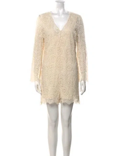 Pre-owned Ba&sh Lace Pattern V-neck Romper In Neutral