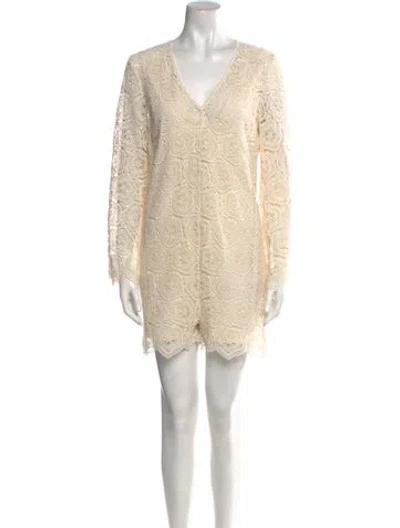 Pre-owned Ba&sh Lace Pattern V-neck Romper W/ Tags In Neutral