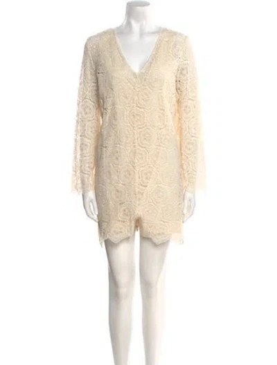 Pre-owned Ba&sh Lace Pattern V-neck Romper W/ Tags In Neutral