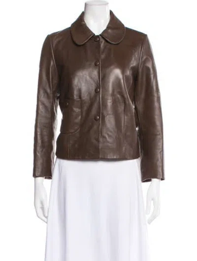 Pre-owned Ba&sh Lamb Leather Biker Jacket In Brown