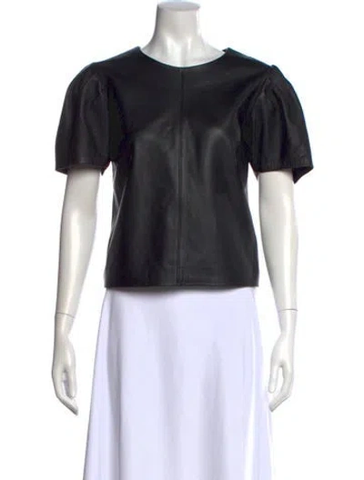 Pre-owned Ba&sh Lamb Leather Crew Neck Top In Black