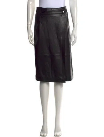 Pre-owned Ba&sh Lamb Leather Midi Length Skirt In Black
