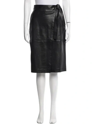 Pre-owned Ba&sh Lamb Leather Midi Length Skirt In Black