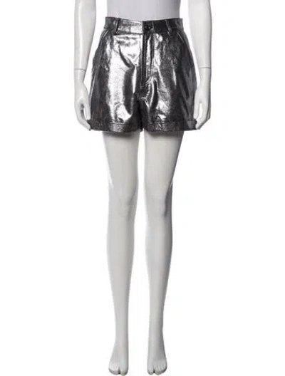 Pre-owned Ba&sh Lamb Leather Mini Shorts In Metallic/silver